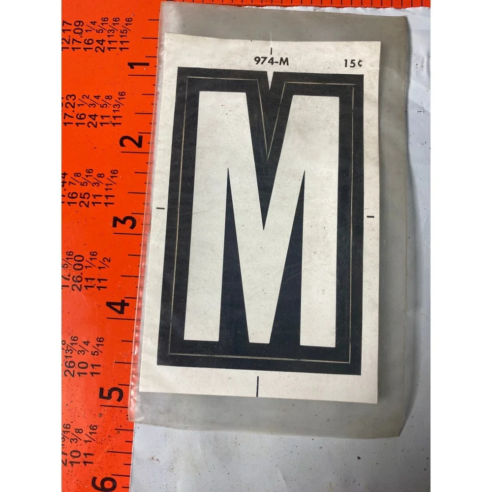 Vintage Letter M Decal Black White Block Style Signage Mailbox Sticker 974-M